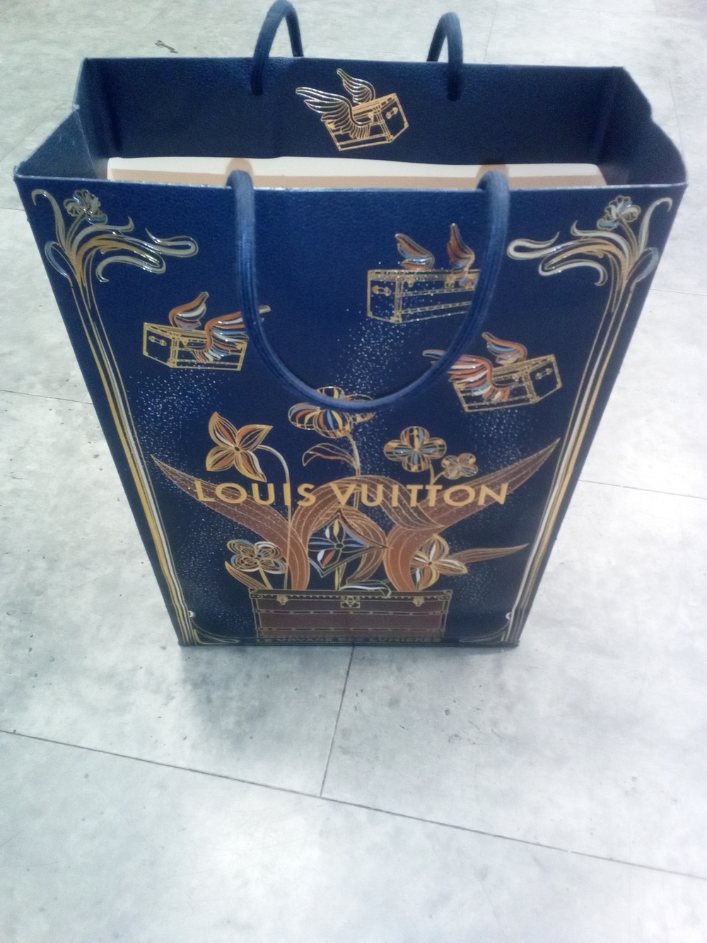 Louis Vuitton Navy Blue and Gold Decorative Men's Shopping Bag